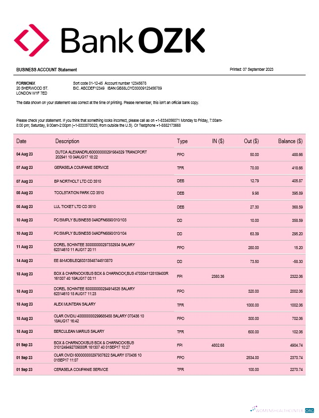 Download Bank of the Ozarks firm account statement Word and PDF template Photoshop template